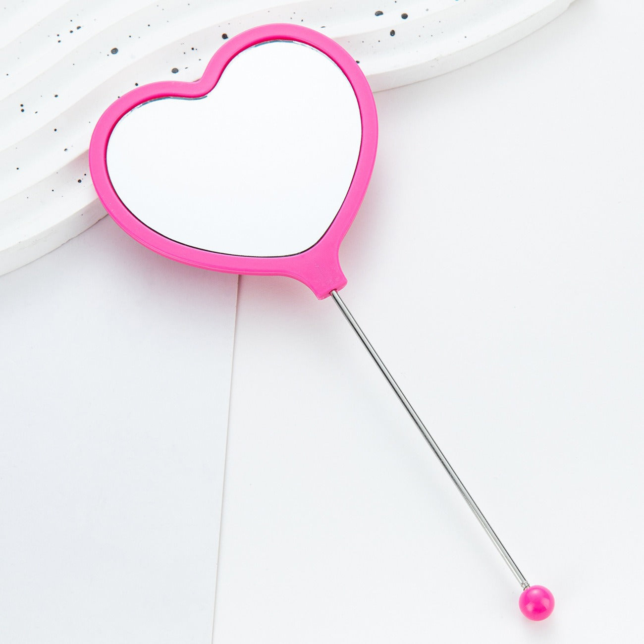 New DIY beaded handle mirror handheld makeup mirror portable single-sided vanity mirror plastic love makeup mirror