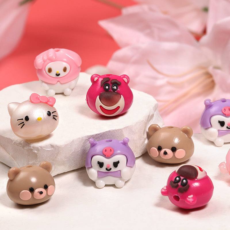 Cartoon eco-friendly silicone KT cat through-hole beads Sanrio strawberry bear doll beaded DIY mobile phone chain accessories