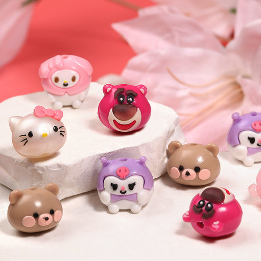 Cartoon eco-friendly silicone KT cat through-hole beads Sanrio strawberry bear doll beaded DIY mobile phone chain accessories