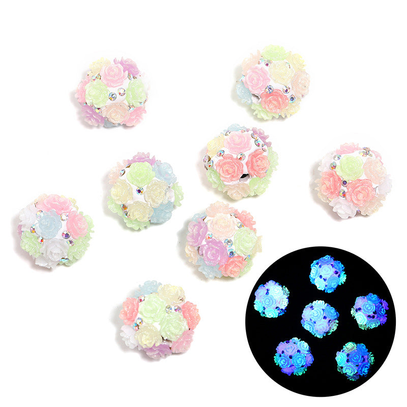 Luminous fine flash simulation rose pottery beads heavy industry camellia diamond ball beads DIY mobile phone chain beaded accessories