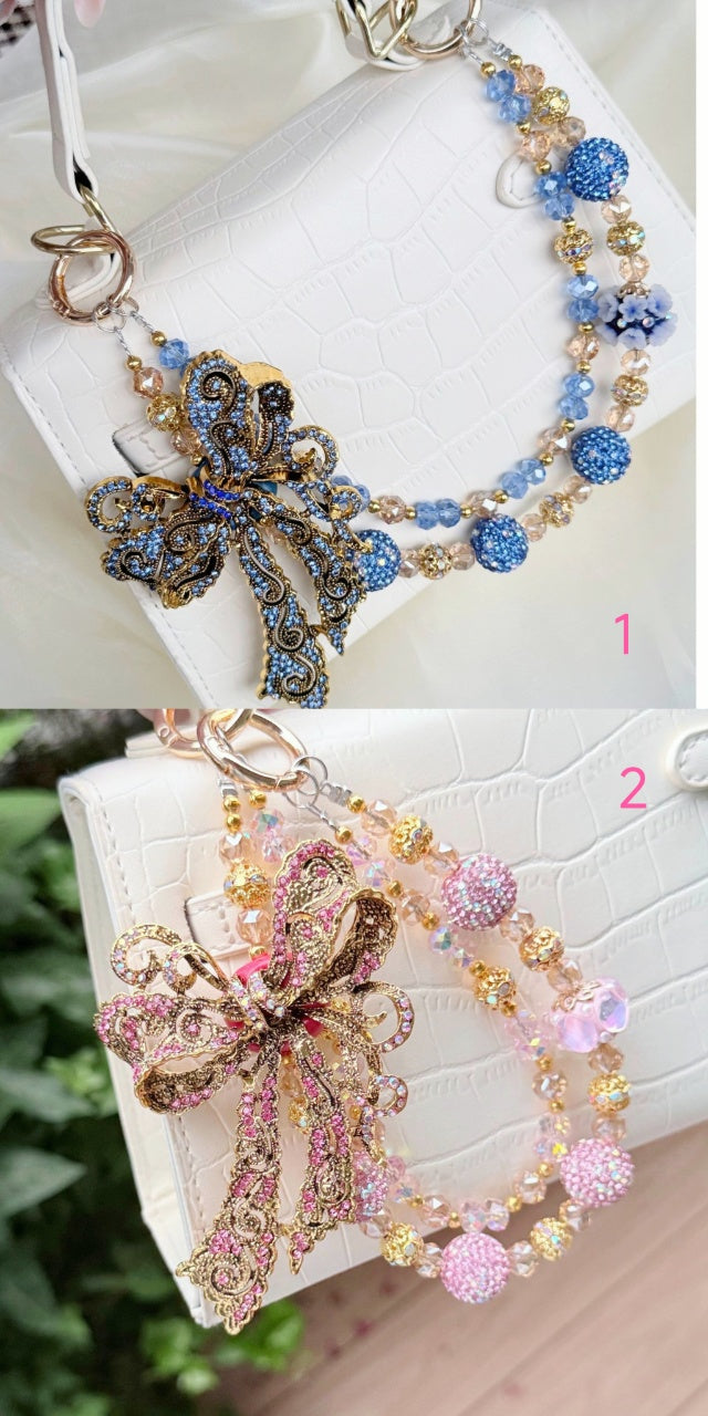 Handmade Luxury Green Dragonfly Rhinestone Beaded Phone Wrist Strap | Vintage Heavy Alloy Pendant Crystal Phone Charm Chain