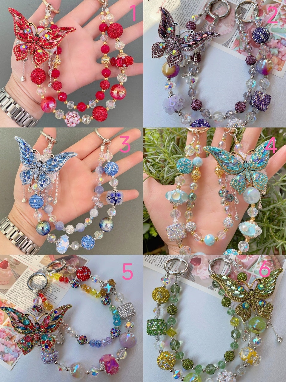Handmade Luxury Green Dragonfly Rhinestone Beaded Phone Wrist Strap | Vintage Heavy Alloy Pendant Crystal Phone Charm Chain