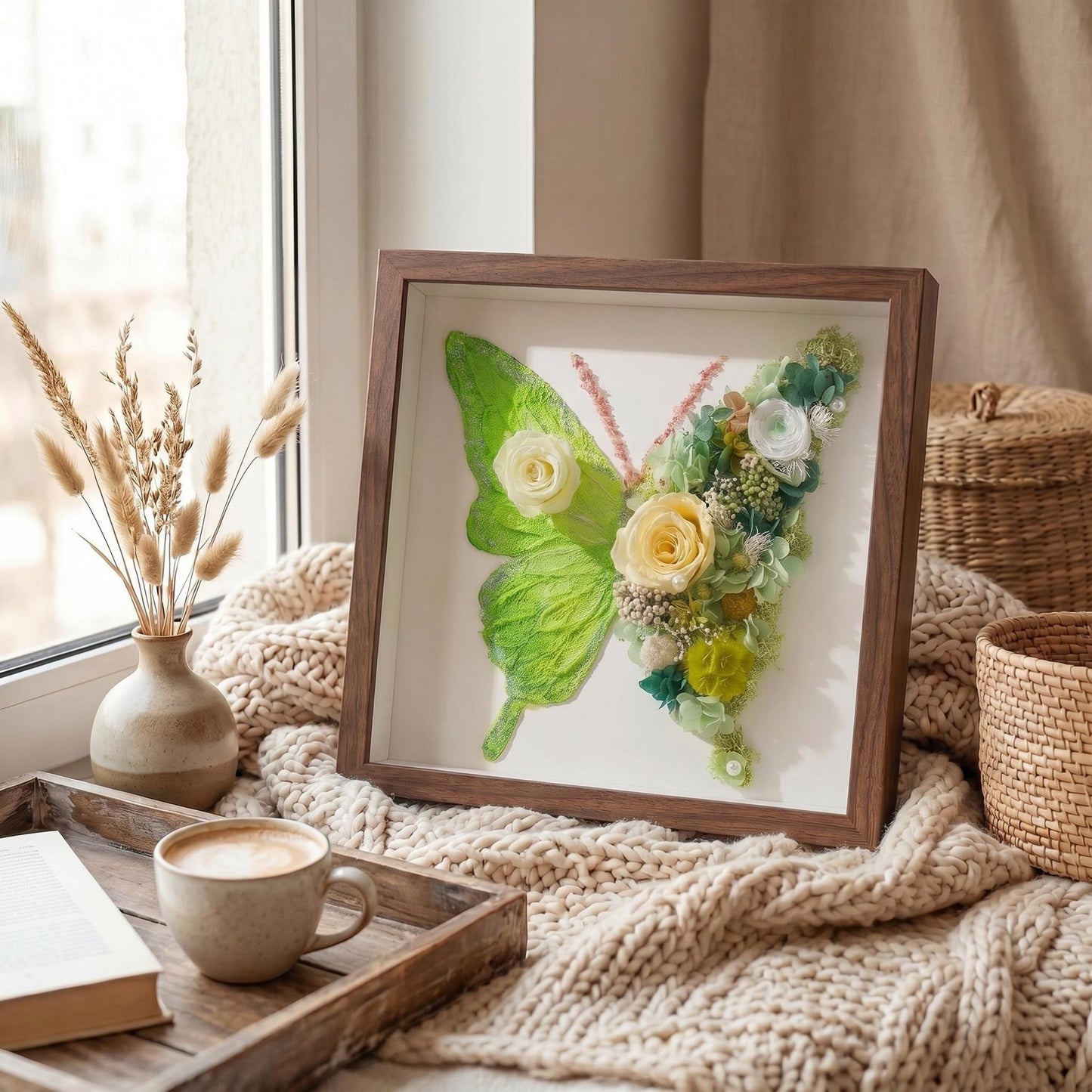 Butterfly Preserved Flower Shadow Box or DIY Kit | Hand‑Finished Forever Flower Wall Art