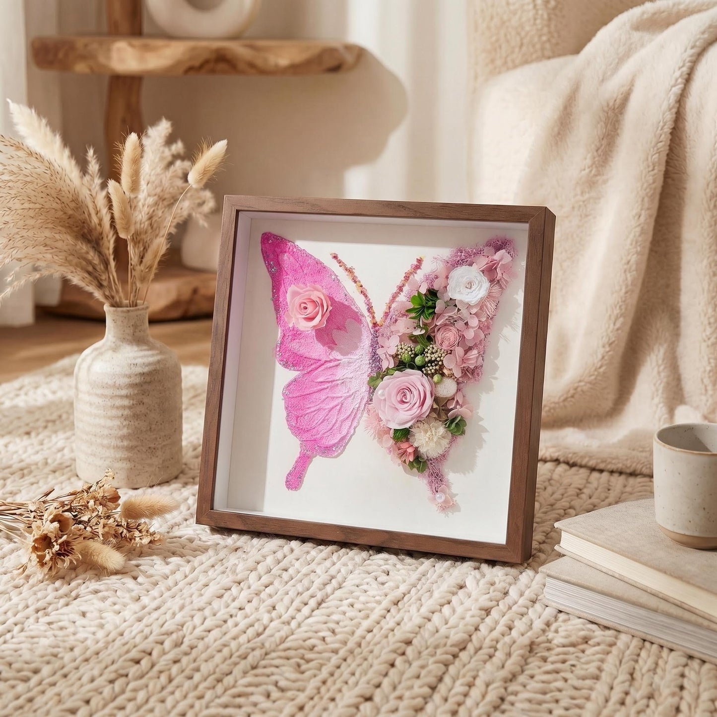 Butterfly Preserved Flower Shadow Box or DIY Kit | Hand‑Finished Forever Flower Wall Art