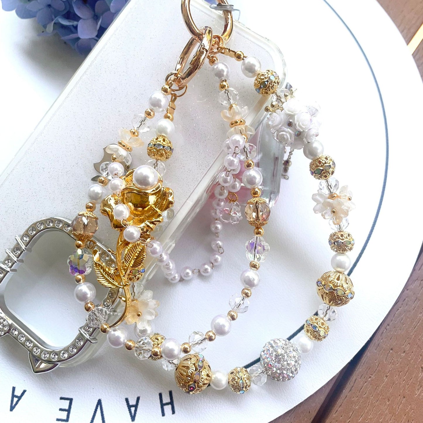 Handmade Luxury Green Dragonfly Rhinestone Beaded Phone Wrist Strap | Vintage Heavy Alloy Pendant Crystal Phone Charm Chain