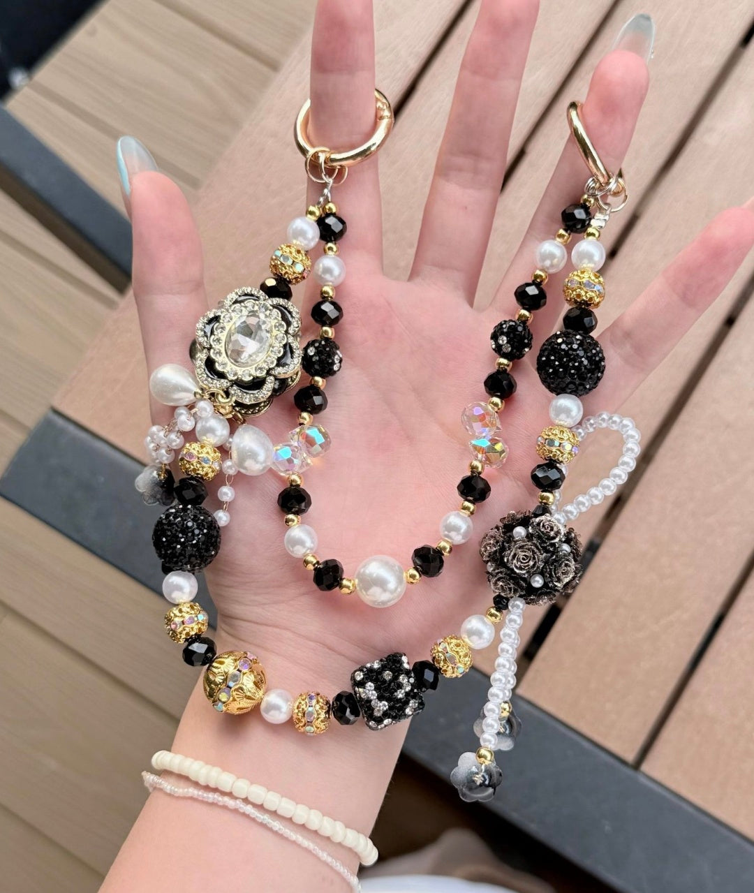 Handmade Luxury Green Dragonfly Rhinestone Beaded Phone Wrist Strap | Vintage Heavy Alloy Pendant Crystal Phone Charm Chain