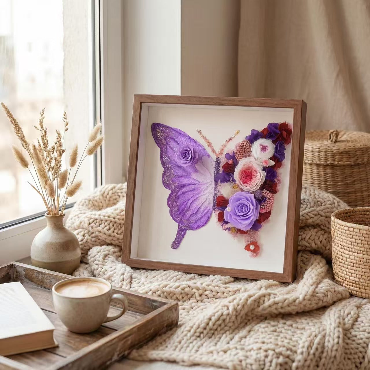 Butterfly Preserved Flower Shadow Box or DIY Kit | Hand‑Finished Forever Flower Wall Art