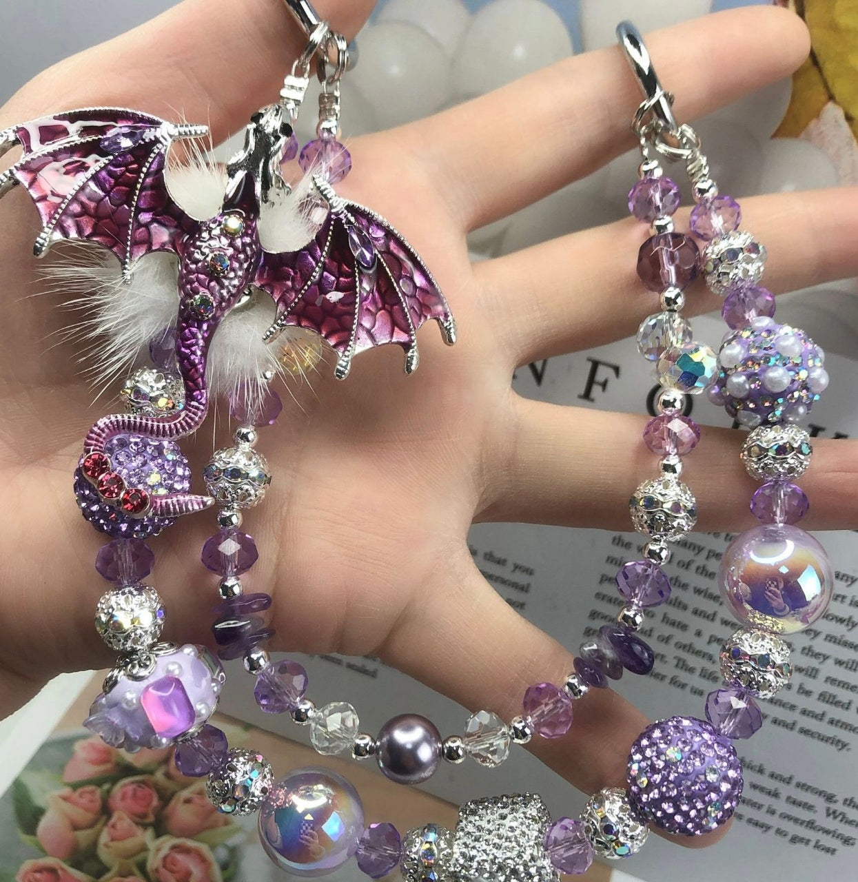 Handmade Luxury Green Dragonfly Rhinestone Beaded Phone Wrist Strap | Vintage Heavy Alloy Pendant Crystal Phone Charm Chain