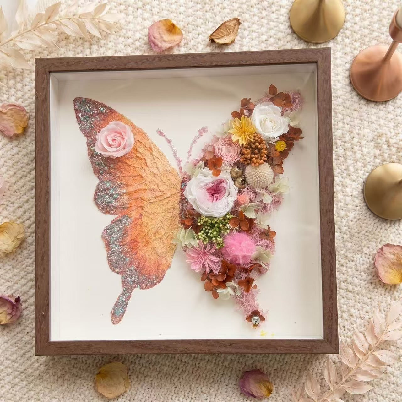 Butterfly Preserved Flower Shadow Box or DIY Kit | Hand‑Finished Forever Flower Wall Art