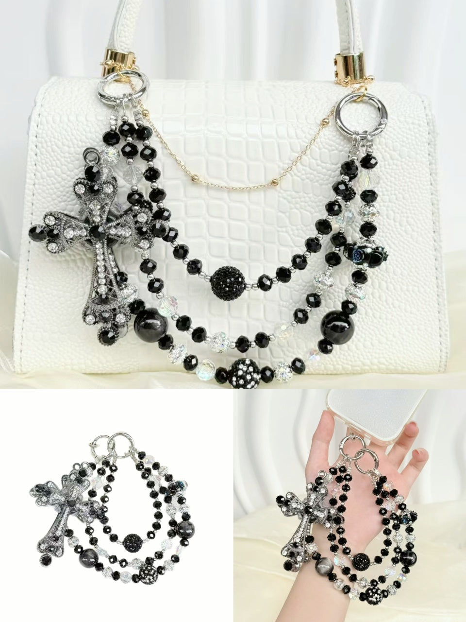 Handmade Luxury Green Dragonfly Rhinestone Beaded Phone Wrist Strap | Vintage Heavy Alloy Pendant Crystal Phone Charm Chain