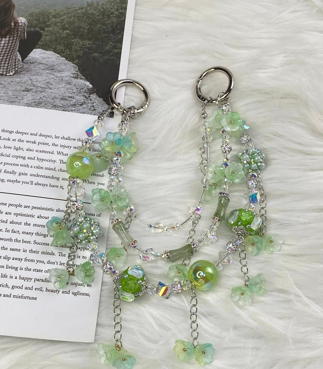 Handmade Luxury Green Dragonfly Rhinestone Beaded Phone Wrist Strap | Vintage Heavy Alloy Pendant Crystal Phone Charm Chain