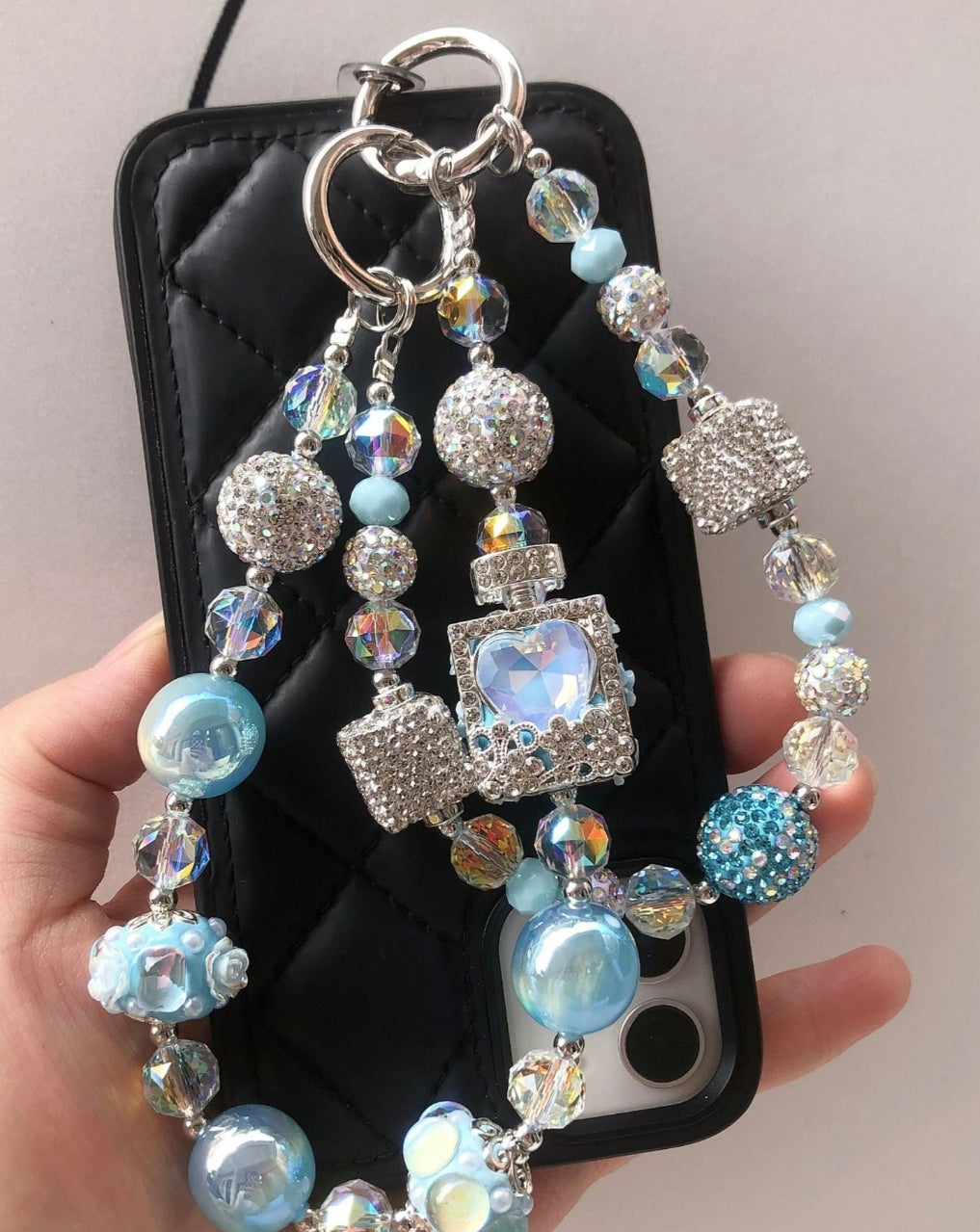 Handmade Luxury Green Dragonfly Rhinestone Beaded Phone Wrist Strap | Vintage Heavy Alloy Pendant Crystal Phone Charm Chain