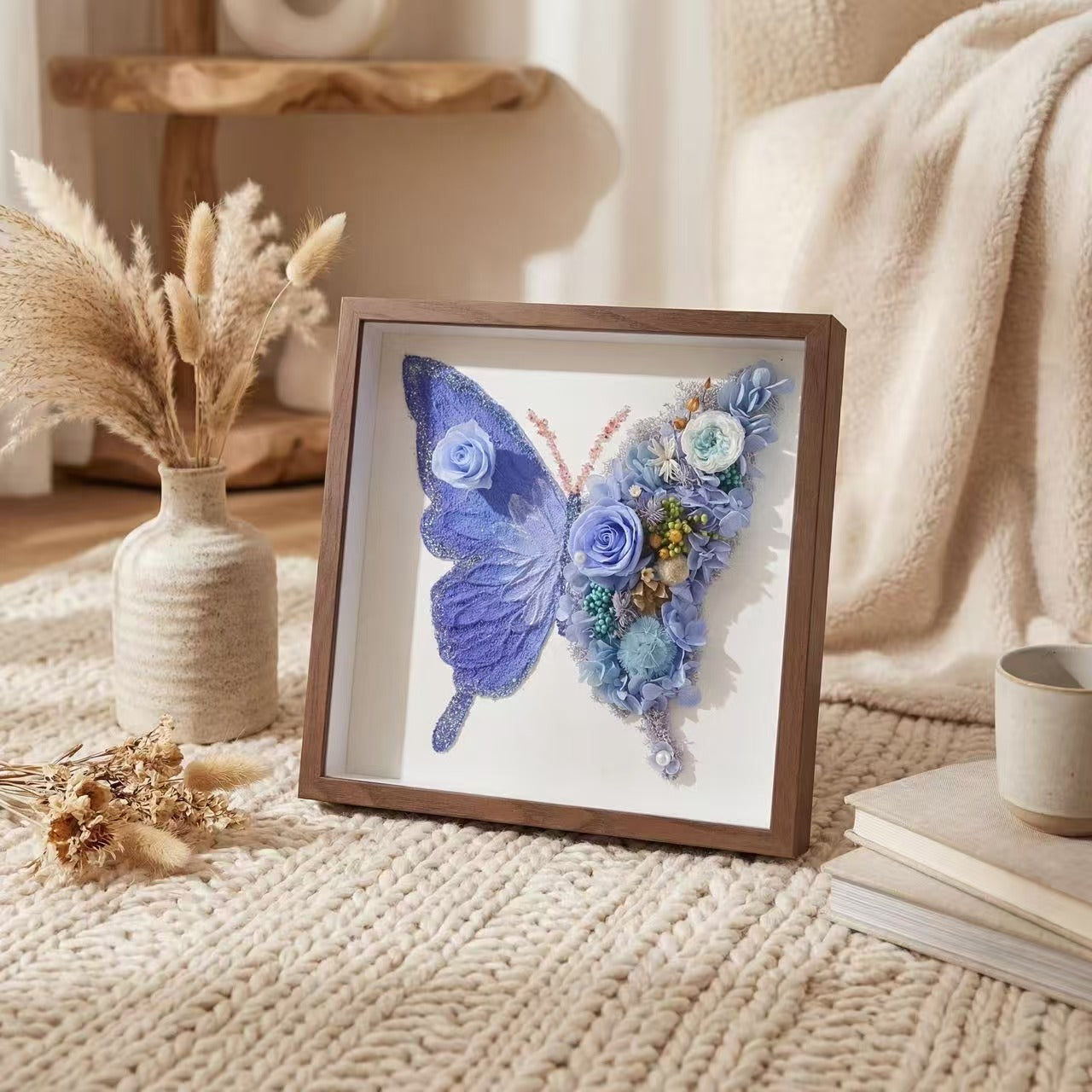 Butterfly Preserved Flower Shadow Box or DIY Kit | Hand‑Finished Forever Flower Wall Art