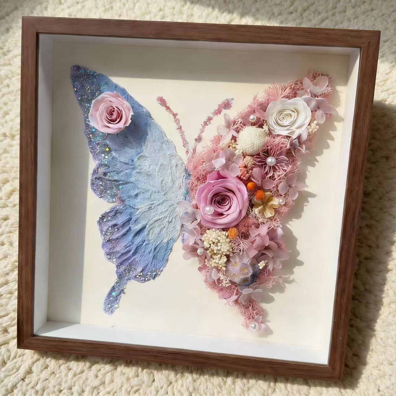 Butterfly Preserved Flower Shadow Box or DIY Kit | Hand‑Finished Forever Flower Wall Art