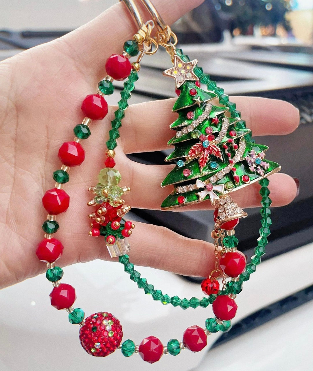 Handmade Luxury Green Dragonfly Rhinestone Beaded Phone Wrist Strap | Vintage Heavy Alloy Pendant Crystal Phone Charm Chain