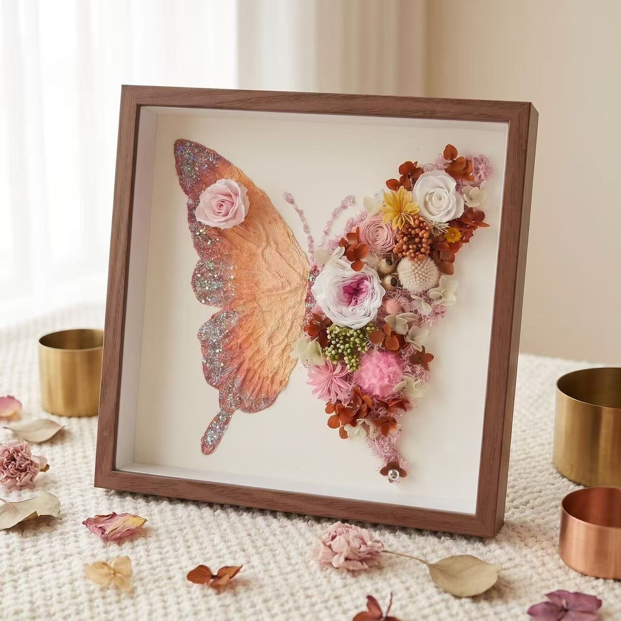 Butterfly Preserved Flower Shadow Box or DIY Kit | Hand‑Finished Forever Flower Wall Art