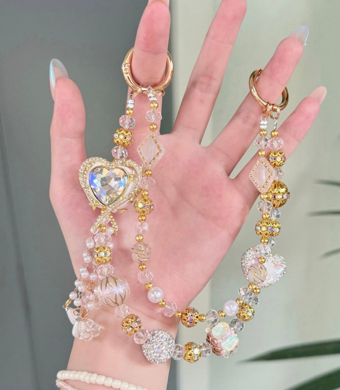 Handmade Luxury Green Dragonfly Rhinestone Beaded Phone Wrist Strap | Vintage Heavy Alloy Pendant Crystal Phone Charm Chain