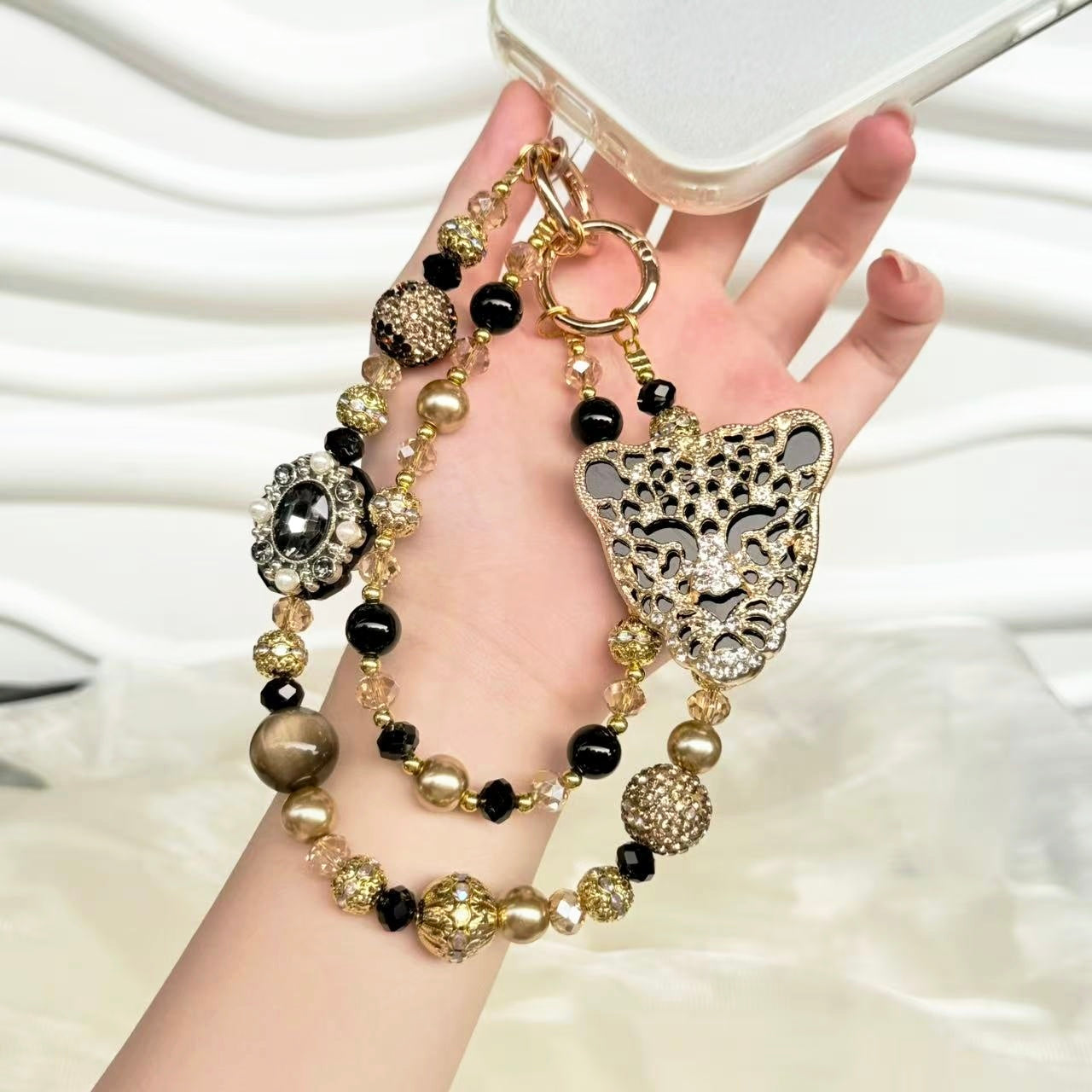 Handmade Luxury Green Dragonfly Rhinestone Beaded Phone Wrist Strap | Vintage Heavy Alloy Pendant Crystal Phone Charm Chain
