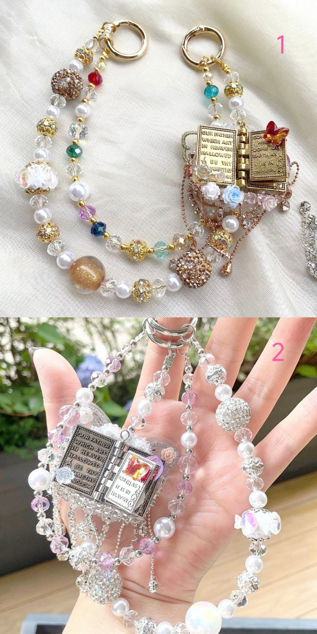 Handmade Luxury Green Dragonfly Rhinestone Beaded Phone Wrist Strap | Vintage Heavy Alloy Pendant Crystal Phone Charm Chain