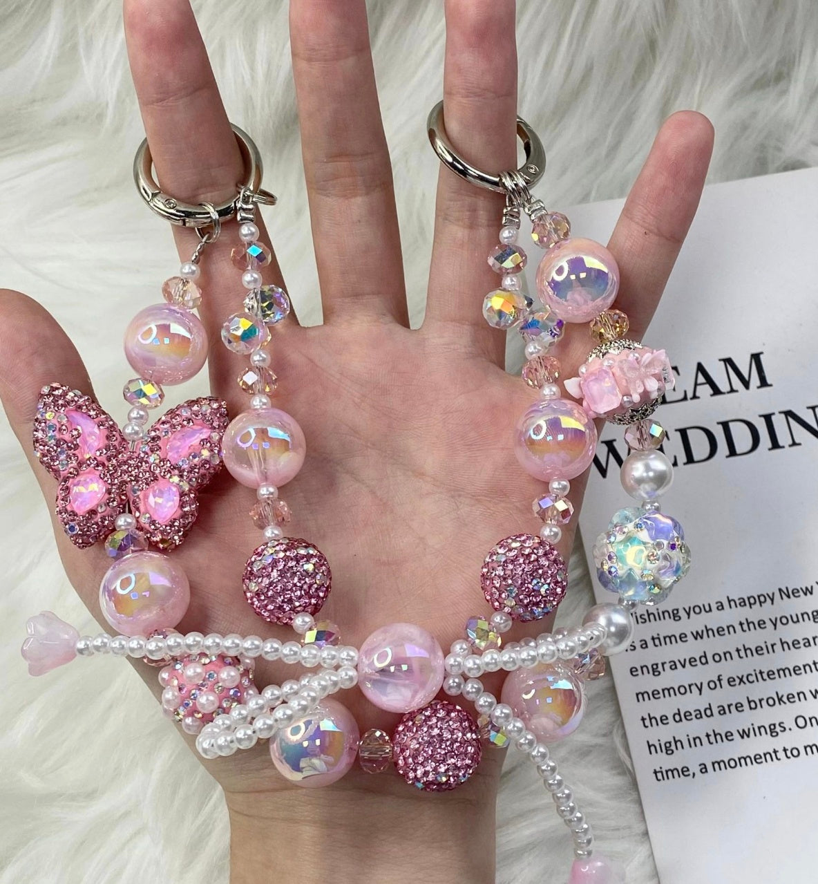 Handmade Luxury Green Dragonfly Rhinestone Beaded Phone Wrist Strap | Vintage Heavy Alloy Pendant Crystal Phone Charm Chain